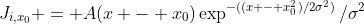J_{i,x_{0}} = A(x - x_{0})\exp^{-((x - x_{0}^2)/2\sigma^2)}/\sigma^2