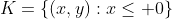 K=\{(x,y):x\le 0\}~\&~F=\{(1/n~,~n):n\in \mathbb{Z}^+\}
