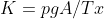 K=pgA/Tx