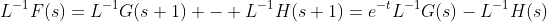 L^{-1}F(s)=L^{-1}G(s+1) - L^{-1}H(s+1)=e^{-t}L^{-1}G(s)-L^{-1}H(s)