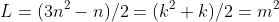 L=(3n^2-n)/2=(k^2+k)/2=m^2
