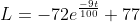 L=-72e^{\frac{-9t}{100}}+77