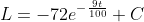 L=-72e^{-\frac{9t}{100}}+C