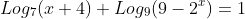 Log_7(x+4)+Log_9(9-2^x)=1