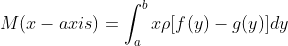 M(x-axis)=\int_a^bx\rho[f(y)-g(y)]dy