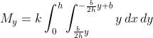 M_y=k\int_0^h\int_{\frac{b}{2h}y}^{-\frac{b}{2h}y+b}y\,dx\,dy