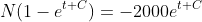 N(1-e^{t+C})=-2000e^{t+C}