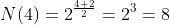 N(4)=2^{\frac{4+2}{2}}=2^3=8