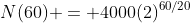 N(60) = 4000(2)^{60/20}