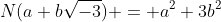 N(a+b\sqrt{-3}) = a^2+3b^2