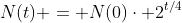 N(t) = N(0)\cdot 2^{t/4}