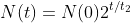 N(t)=N(0)2^{t/t_2}