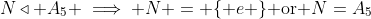 N\triangleleft A_5 \implies N = \{ e \}\text{ or }N=A_5