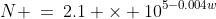 N \:=\:2.1 \times 10^{5-0.004w}