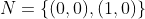 N=\{(0,0),(1,0)\}