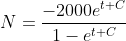 N=\dfrac{-2000e^{t+C}}{1-e^{t+C}}