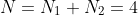 N=N_1+N_2=4