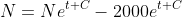 N=Ne^{t+C}-2000e^{t+C}