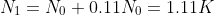 N_1=N_0+0.11N_0=1.11K