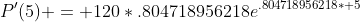 P'(5) = 120*.804718956218e^{.804718956218* 5}