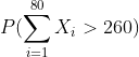P(\sum_{i=1}^{80}X_i>260)