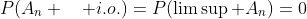P(A_n \quad i.o.)=P(\limsup A_n)=0