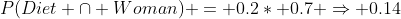 P(Diet \cap Woman) = 0.2* 0.7 \Rightarrow 0.14