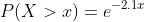 P(X>x)=e^{-2.1x}