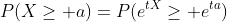 P(X\geq a)=P(e^{tX}\geq e^{ta})
