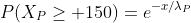 P(X_P\geq 150)=e^{-x/\lambda_P}