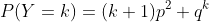 P(Y=k)=(k+1)p^2 q^k