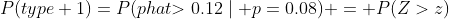 P(type 1)=P(phat{>0.12}\mid p=0.08) = P(Z>z)