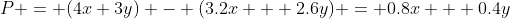 P = (4x+3y) - (3.2x + 2.6y) = 0.8x + 0.4y