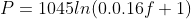 P=1045ln(0.0.16f+1)