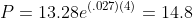P=13.28e^{(.027)(4)}=14.8