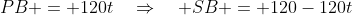 B\!:\;PB = 120t\quad\Rightarrow\quad SB = 120-120t