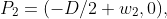 P_{2}=(-D/2+w_{2},0),