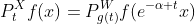 P_{t}^{X}f(x)=P^{W}_{g(t)}f(e^{-\alpha t}x)