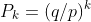 P_k=(q/p)^k