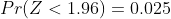 Pr(Z<1.96)=0.025