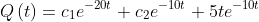 Q\left(t\right)=c_1e^{-20t}+c_2e^{-10t}+5te^{-10t}