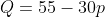 Q=55-30p