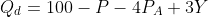 Q_d=100-P-4P_A+3Y