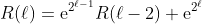 R(\ell)=\mathrm{e}^{2^{\ell-1}}R(\ell-2)+\mathrm{e}^{2^{\ell}}