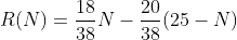 R(N)=\frac{18}{38}N-\frac{20}{38}(25-N)
