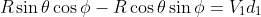 R\sin\theta\cos\phi-R\cos\theta\sin\phi=V_1d_1