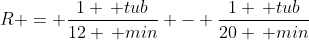 R = \frac{1 \, tub}{12 \, min} - \frac{1 \, tub}{20 \, min}