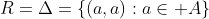 R=\Delta=\{(a,a):a\in A\}