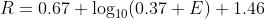 R=0.67 \log_{10}(0.37 E)+1.46