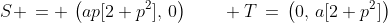 S \,= \,\left(ap[2+p^2],\,0\right)\qquad T\,=\,\left(0,\,a[2+p^2]\right)